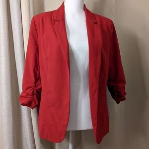 Red Blazer w Ruched Sleeves